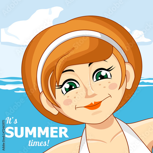 The girl and the sea. Vector illustration.