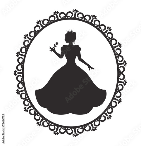 silhouette of a princess in a magnificent dress in a retro frame