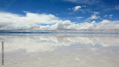Panorama of the reflecting surface of the lake Salar de Uyuni