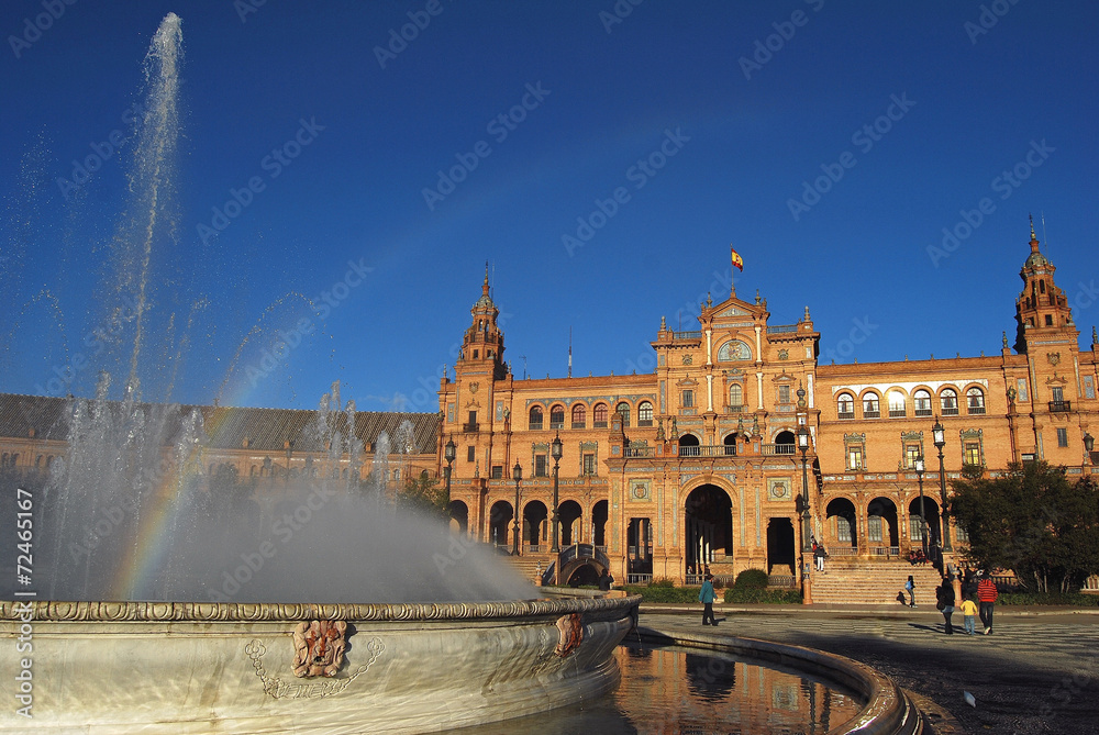 Sevilla, plaza, ciudad, Andalucía, España, fuente, arco iris