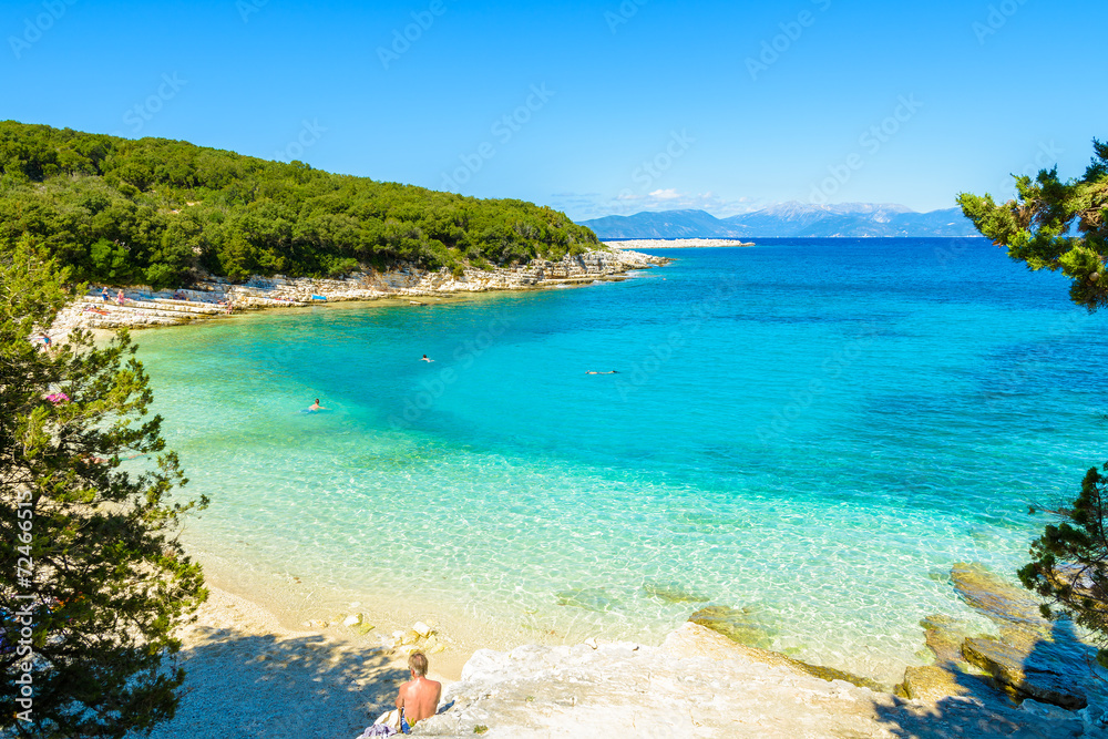 Turquoise sea on beach near Fiskardo village, Kefalonia island