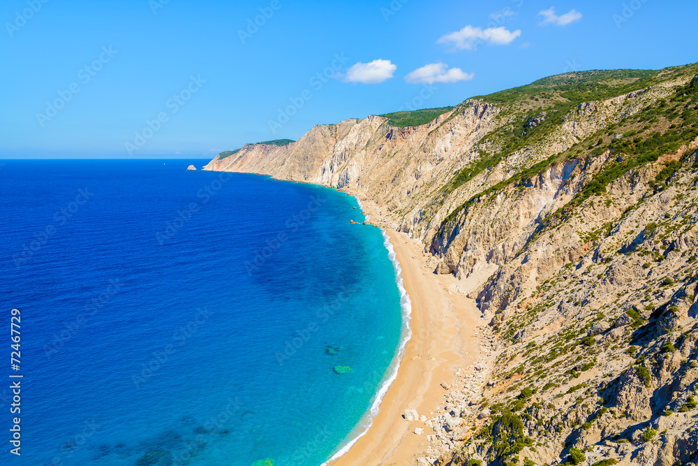 View of Amos beach from high cliff, Kefalonia island, Greece