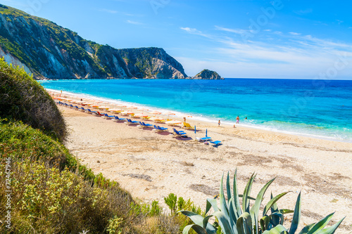 View of idyllic Petani beach, Kefalonia island, Greece photo