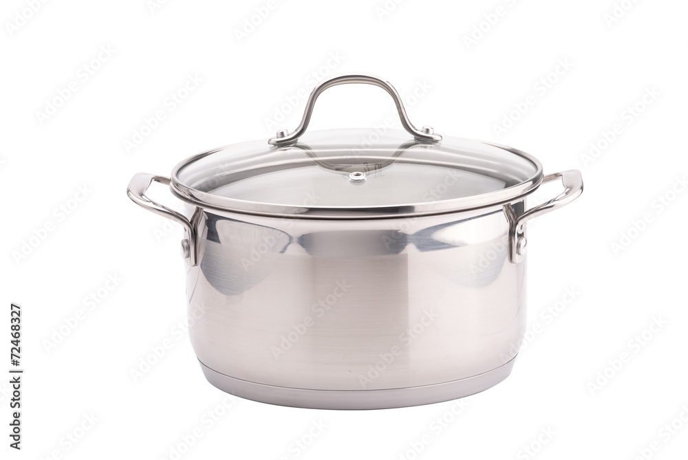 Silver cooking pot on white background Silver cooking pot on white background