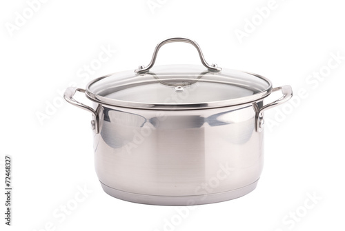 Silver cooking pot on white background