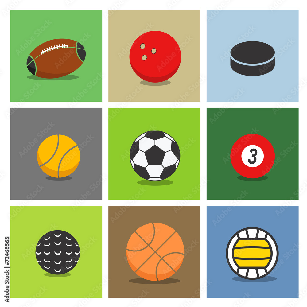 Fototapeta premium Sport ball silhouettes color collection