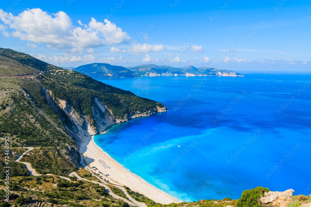 View of beautiful Myrtos bay and beach on Kefalonia island View of beautiful Myrtos bay and beach on Kefalonia island