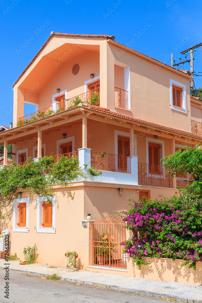 Fototapeta premium Typical Greek house in village of Vathi, Ithaka island, Greece