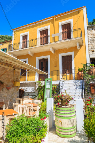 Typical Greek houses in Kioni port on Ithaka island, Greece