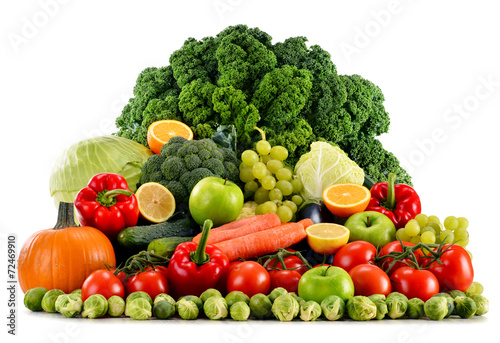 Assorted raw organic vegetables isolated on white