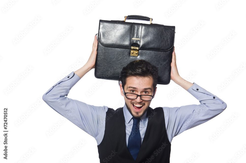 Funny businessman with briefcase isolated on white Funny businessman with briefcase isolated on white