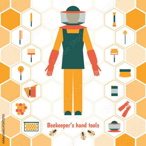 Beekeeper's hand tools, icons set