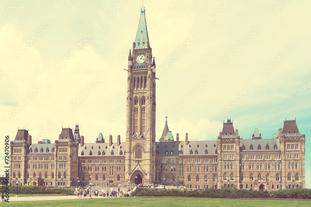 Canadian Parliament Building in Ottawa retro filter applied