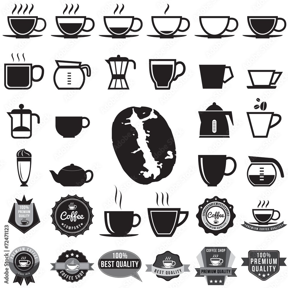 Coffee icons, badge, sticker