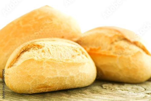 Bread on wooden table close up