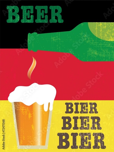 Beer bottle and glass with German flag in the background poster