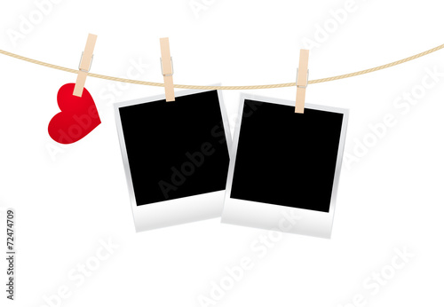 clothespins with photos and  hearts