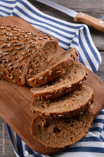 Fresh bread on table close-up