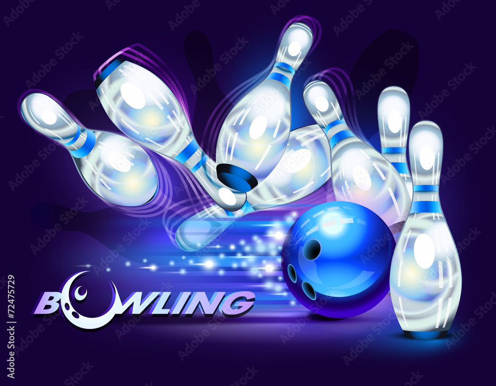 Bowling game over blue - obrazy, fototapety, plakaty 