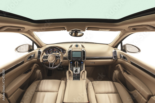 Interior of prestige modern car. Beige cockpit © dmindphoto