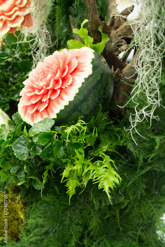 Watermelon carving in the form of flower. photo