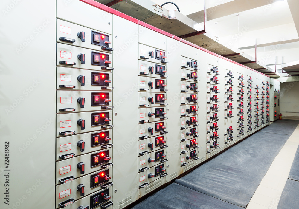 Electrical energy distribution substation in a power plant.