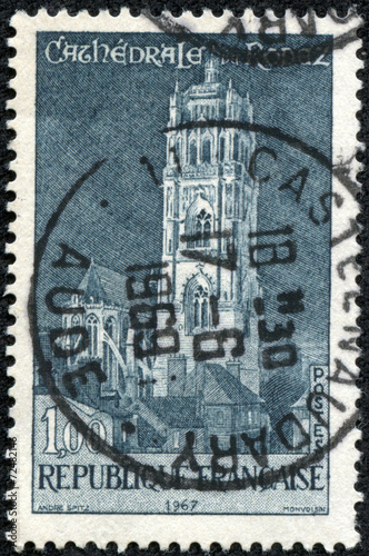 stamp printed by FRANCE shows view of Roman Catholic Cathedral
