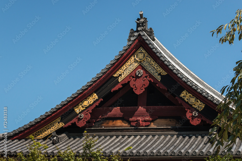 detail of traditional Shinto shrine rooftop