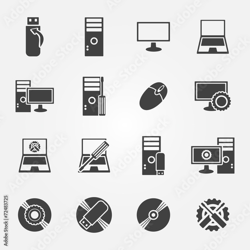 Computer repair service and maintenance icon set