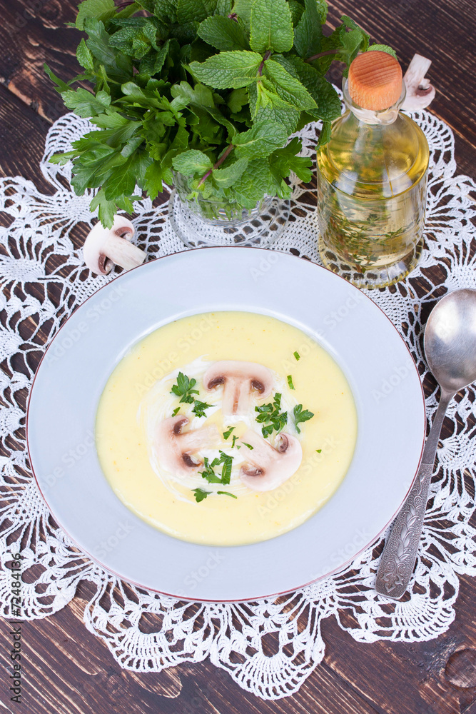 Creamy Mushroom Soup with fresh herbs
