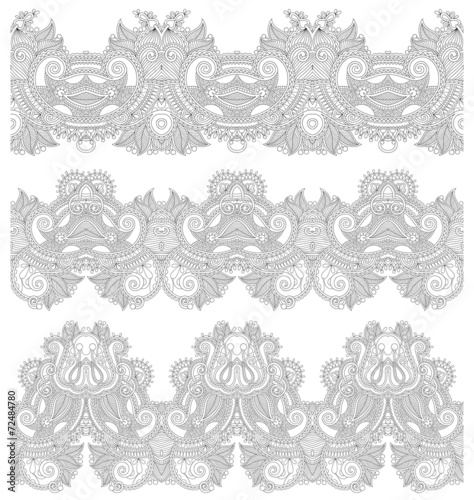 collection of seamless ornamental floral stripes, black and whit