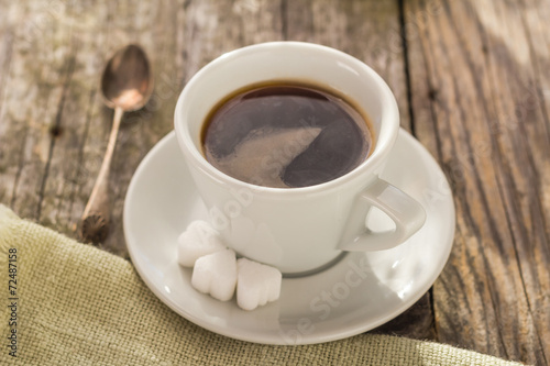 coffee cup black wooden board brown white