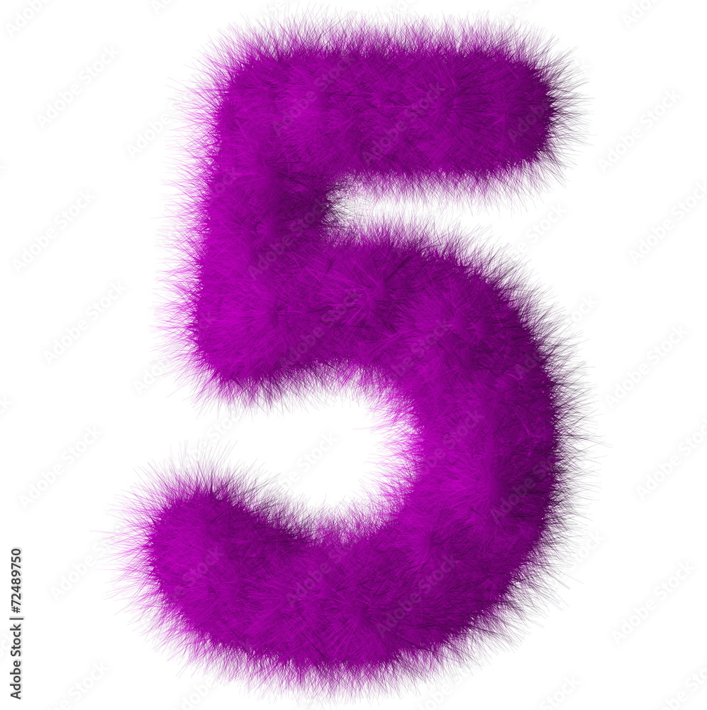 Purple shag 5 number font isolated on white background Purple shag 5 number font isolated on white background