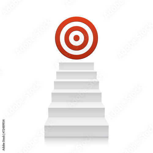 Stairs with red target icon isolated on white background