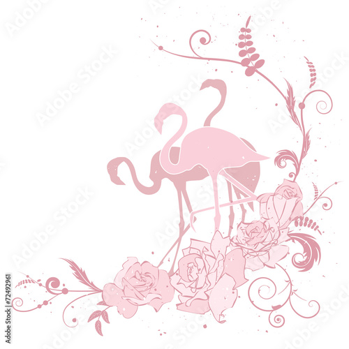 pink flamingo and roses
