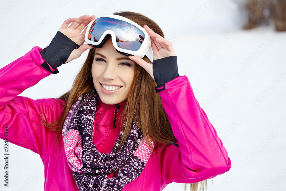 Portrait of woman in winter scenery