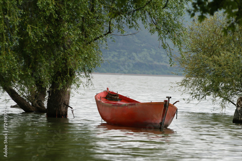 Fotografie, Obraz red boat at lake