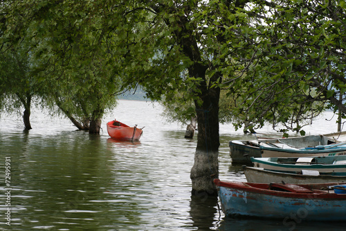 Obraz na plátně red boat at lake