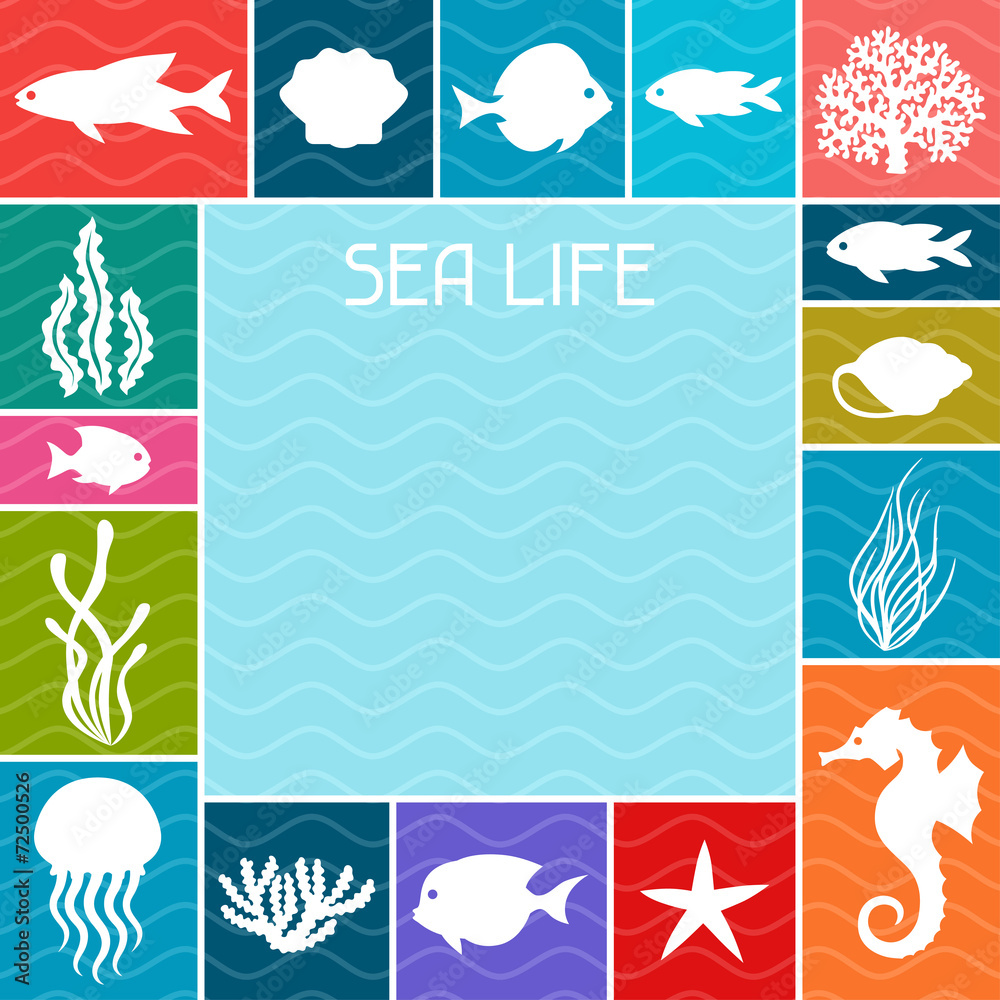 Marine life background design with sea animals.