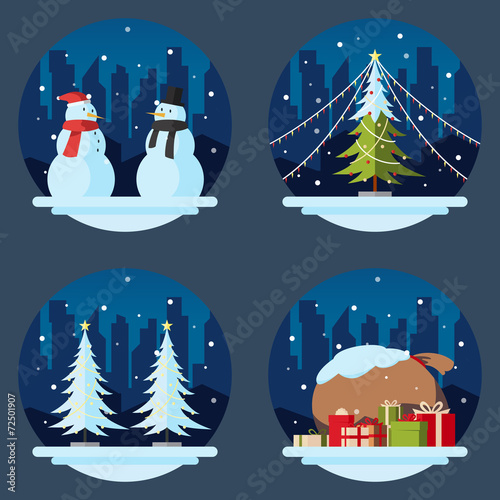 Pack of flat design christmas decorations