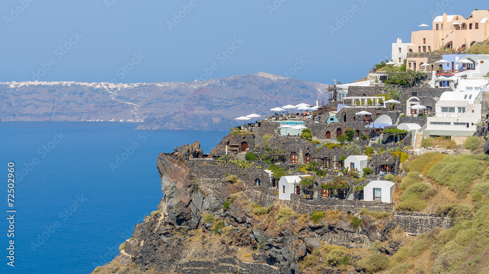 View from Santorini clif to caldera and island