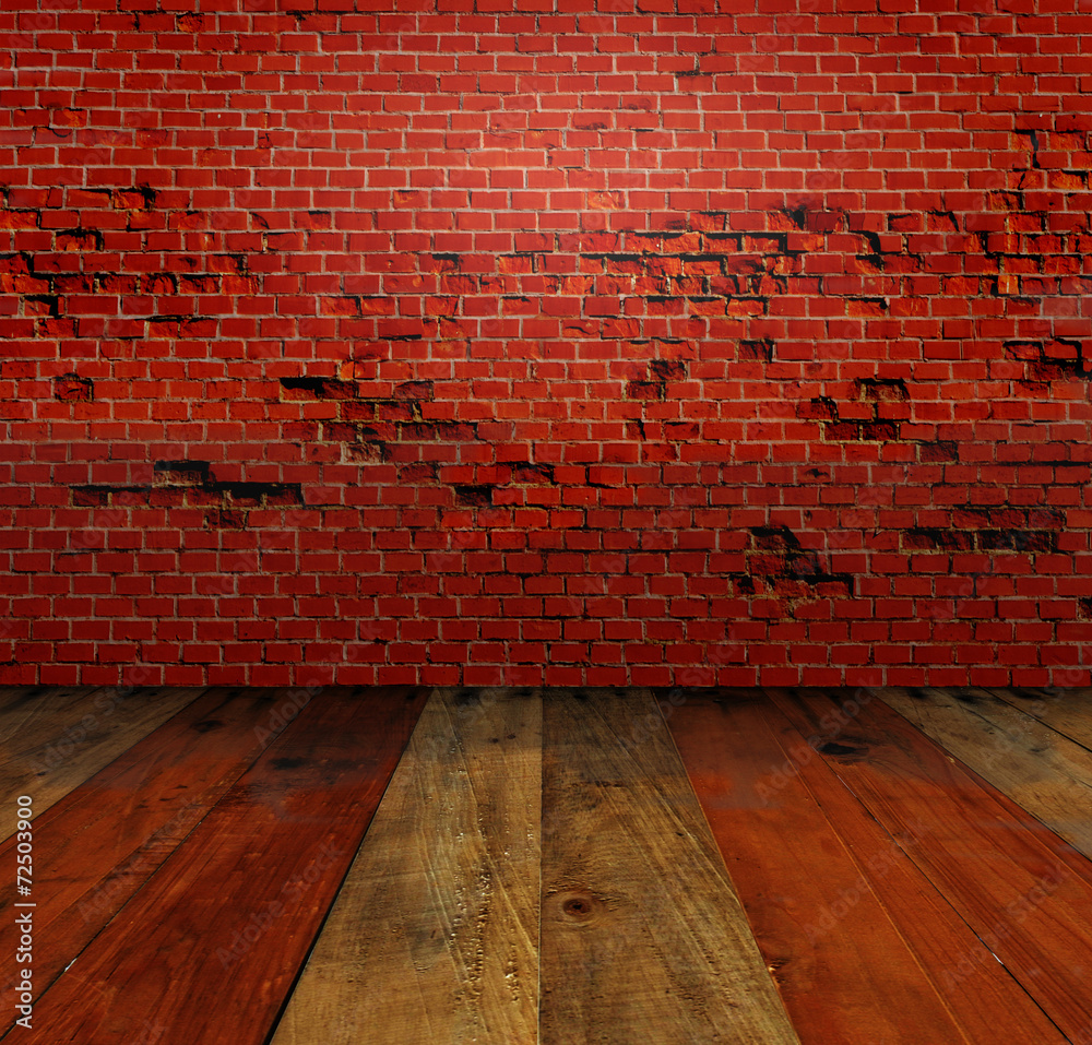 red brick block wall and perspective dark view floor