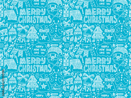 Fototapeta Naklejka Na Ścianę i Meble -  Seamless Doodle Christmas pattern