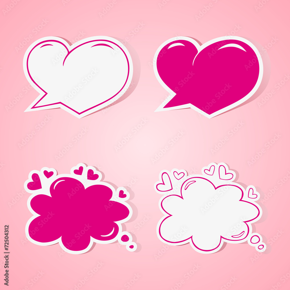Heart shaped speech bubbles set