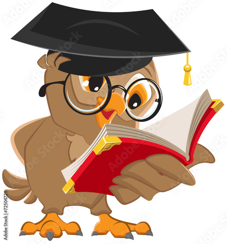 Owl reading a book