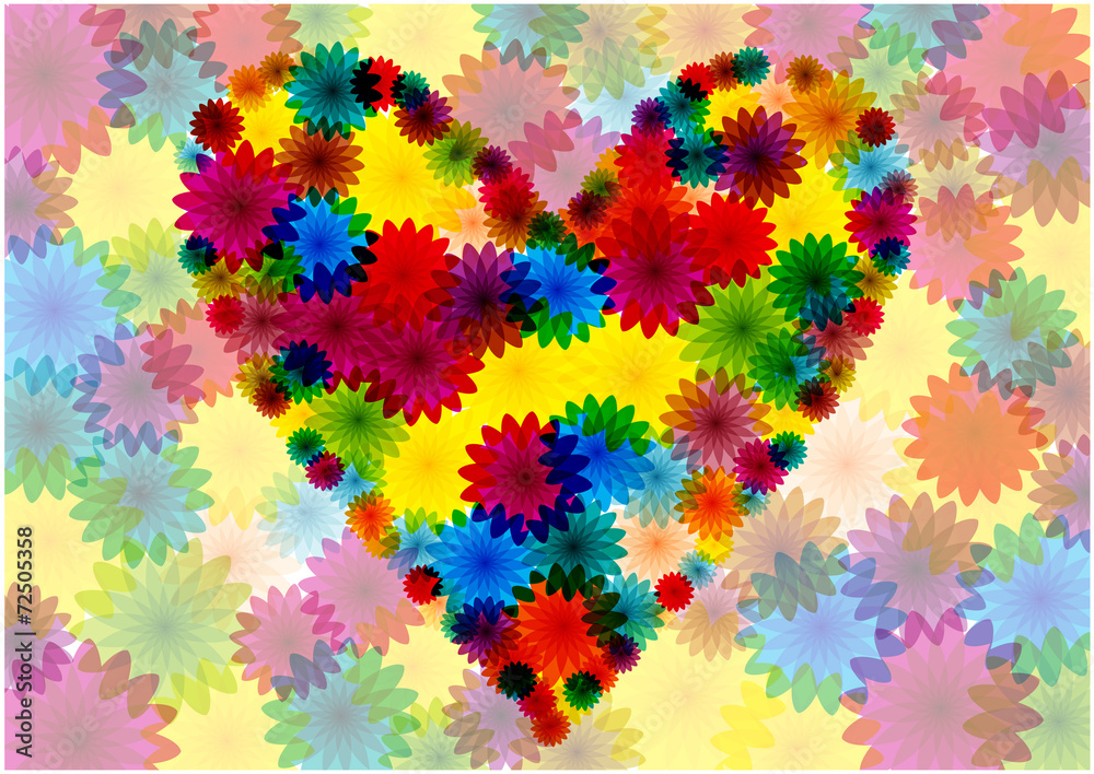bright vector flowers heart background