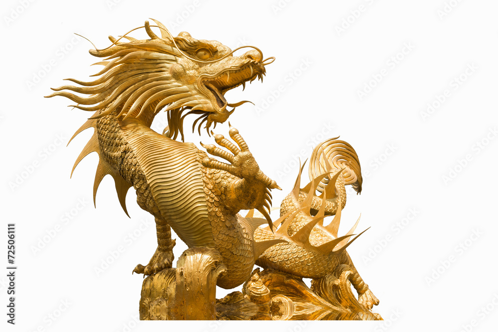 Fototapeta premium Golden Chinese dragon statue on isolate background