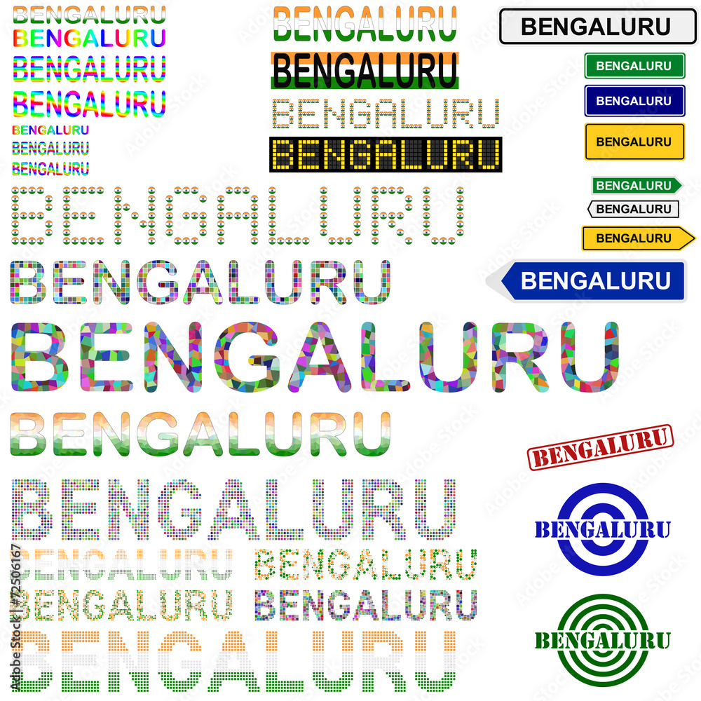Bengaluru (Bangalore) text design set Bengaluru (Bangalore) text design set