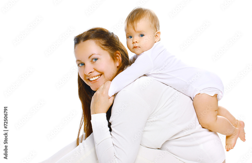Portrait mother and baby doing exercise - sport, fitness and hea Portrait mother and baby doing exercise - sport, fitness and hea