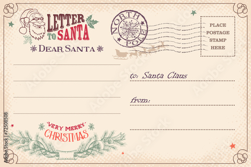 Vintage letter to Santa Claus postcard